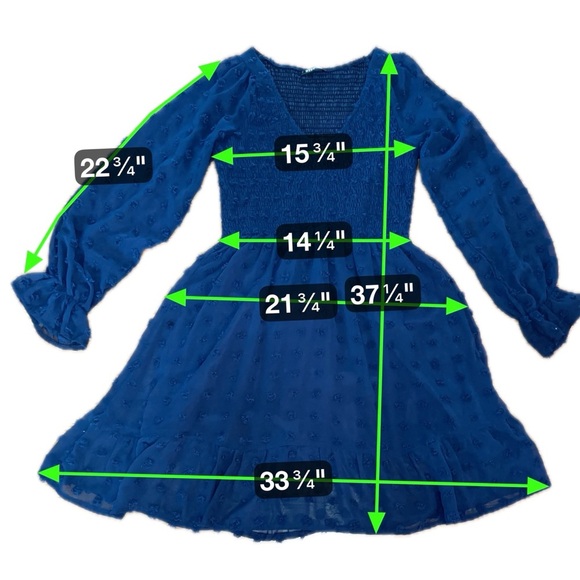 BTFBM Navy Swiss Dot Smocked Dress M - Picture 11 of 12